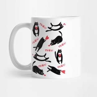 Cute black cats playing with hearts and meow Mug